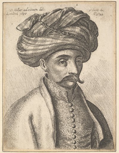 Head and Shoulders of a Turkish Man with a Moustache and Large Turban by Wenceslaus Hollar