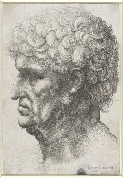 Head of a Man with Curly Hair, in Profile by Wenceslaus Hollar