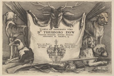 Titlepage with hounds and hunting equipment by Wenceslaus Hollar