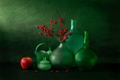 Green Bottles Red Berries by Wendy Xu