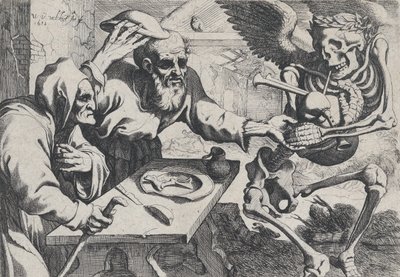 Old Couple and Death with Bagpipes by Werner Jacobsz. van den Valckert
