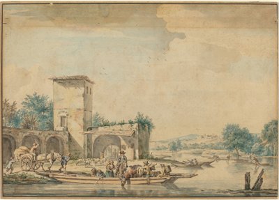 River Landscape with a Ferry Boat by Wigerus Vitringa