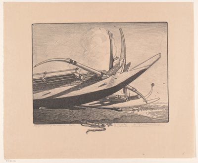 Outrigger Canoes on the Beach - Bali by Wijnand Otto Jan Nieuwenkamp (signed by artist)