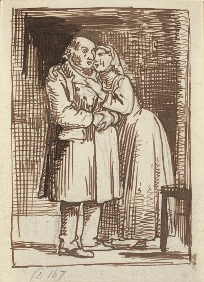 The Sly Wife. A Wife Speaks Earnestly to Her Old Husband and Has Her Arms Around His Neck by Wilhelm Marstrand