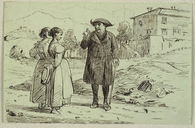 Italian Scene with Two Women and a Priest by Wilhelm Marstrand