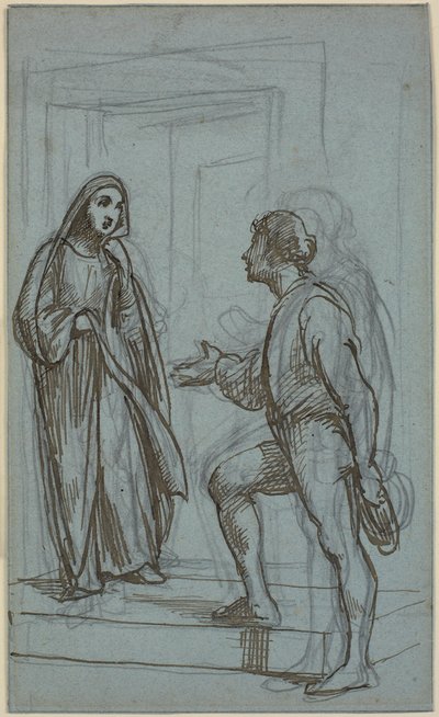 Woman Coming Out of a Door and a Young Man Receiving Her by Wilhelm Marstrand
