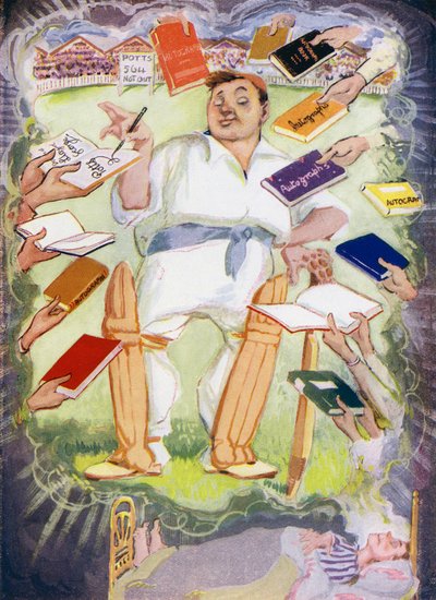 The dream of Potts Minor before the school cricket match (colour lithograph) by Will Dyson