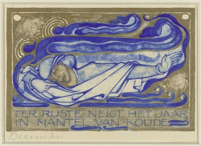 The Year Declines in a Mantle of Cold, December (title on object) Design for Calendar Page for the Dutch Art Association Calendar 1930 (series title) by Willem Arondéus