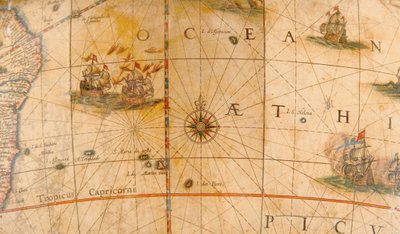 Detail of Fighting Ships in the Atlantic Ocean from a Terrestrial Globe by Willem Blaeu