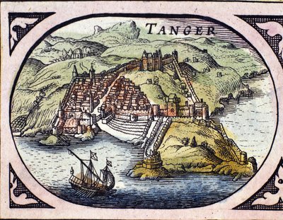 View of the fortified city of Tangier and the coast, Morocco. Map from the Dutch Atlas by W. G. Blaeu, Amsterdam by Willem Blaeu