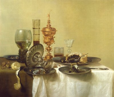 A Still Life with Glasses, Plates and Food, 1638 by Willem Claesz. Heda
