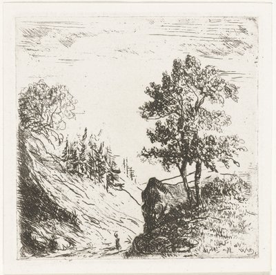 Hill Landscape with Two Trees on Rocks by Willem Matthias Jan van Dielen