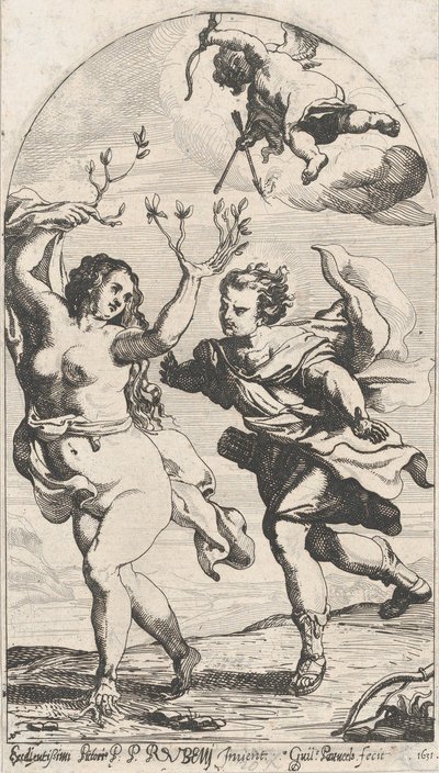 Daphne fleeing from Apollo, with Cupid overhead by Willem Panneels