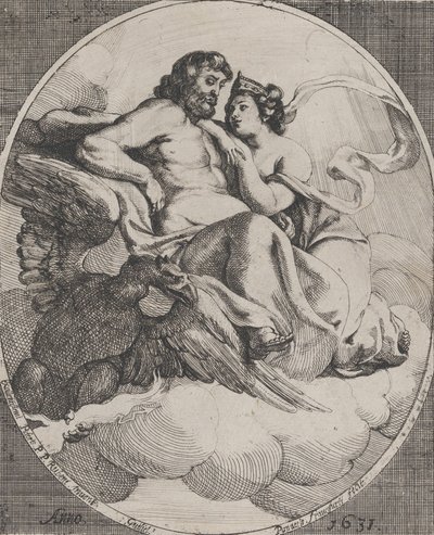 Jupiter and Juno seated on clouds, with an eagle holding thunderbolts below at left, 1631 by Willem Panneels