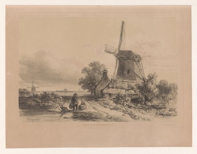 Mill in a Landscape with Two Figures by Willem Roelofs (I)