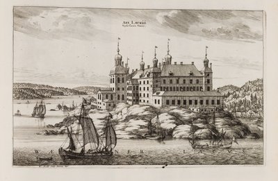 Läckö Castle from the side of Lake Vänern. From "Suecia antiqua et hodierna" by Willem Swidde