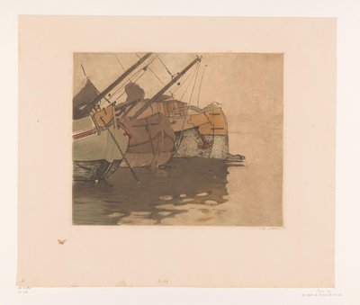 Peat Barges in the IJ Boats in the IJ with the Three Towers (original title) Five Boats (original title) by Willem Witsen (signed by artist)