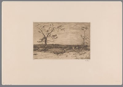 Landscape with Bare Trees and Woodcutters by Willem de Zwart (signed by artist)