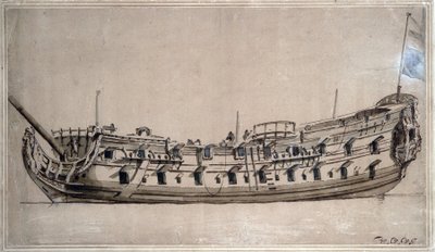 British Fourth-Class Ship, with 42 Guns, Built Around 1675 by Willem van de Velde the Younger