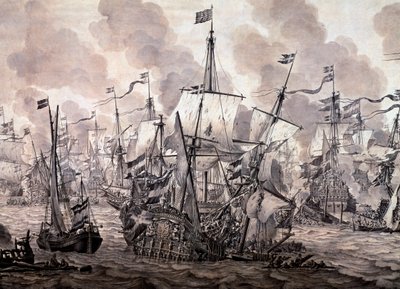 The Battle of the Sound between the Dutch and the Swedish fleets, 8 November 1658 (detail) by Willem van de the Elder Velde