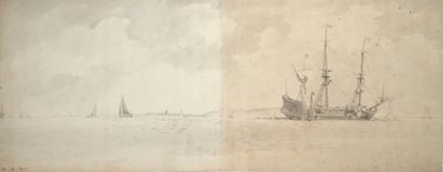 A Dutch man-of-war at anchor, c.1666 by Willem van de Velde the Younger