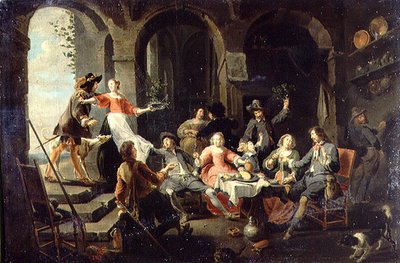 Elegant Company Merrymaking in an Interior with Servants in Attendance by Willem van the Elder Herp