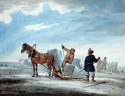 Transporting Ice by Horsedrawn Sledge, from 