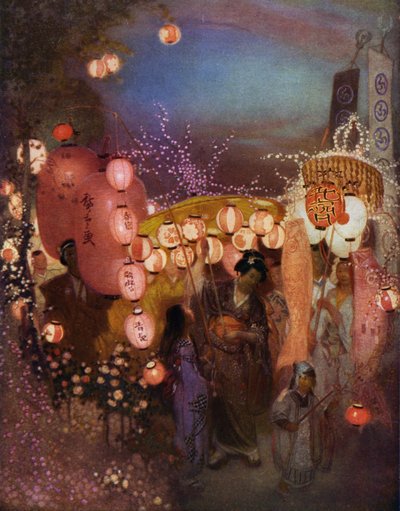 Women and Children with Lanterns at a Japanese Festival by William (after) Shackleton