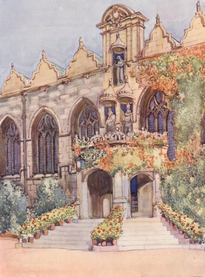 Entrance to Oriel College Hall, showing statues of the Virgin and Child, Edward II, the nominal founder of the college, and Charles I, in whose reign the hall was built by William Ainsworth Wildman