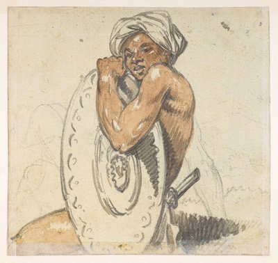Young man with shield, from an Album of 372 drawings of landscapes, coastlines, costumes and everyday life made during Lord Macartney