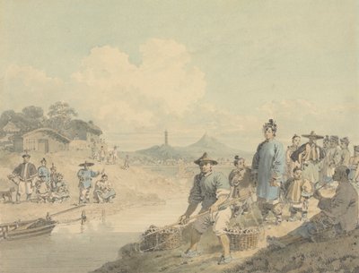 View in China: Figures with Pagoda and Mountain by William Alexander
