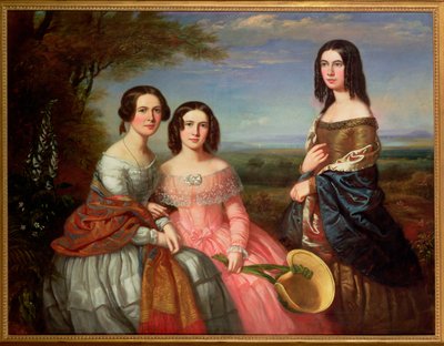 A Group Portrait of Three Girls, Three Quarter Length, in a Landscape by William Baker
