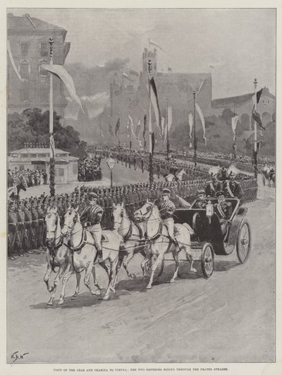 Visit of the Czar and Czarina to Vienna, the Two Emperors riding through the Prater Strasse by William Barnes Wollen