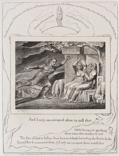 The Book of Job: Pl. 4, and I only am escaped alone to tell thee by William Blake