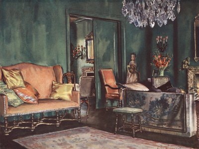 Interior decoration: A sitting-room with green walls by William Bruce Ellis Ranken