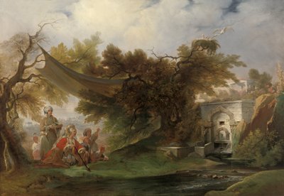 Indian Landscape with Figures near a Stream by William Daniell