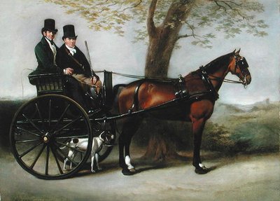 Two Gentlemen in a Gig drawn by a Bay Cob on the way to shoot with their Pointer by William Edward Frost