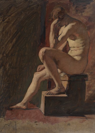 Seated Male Nude, Head Resting Against Hand, Left Foot Resting on Block by William Etty