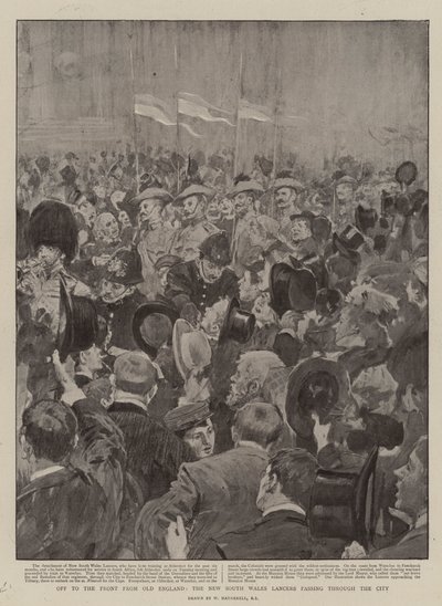 Off to the Front from Old England, the New South Wales Lancers passing through the City by William Hatherell