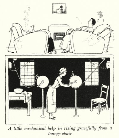 A Little Mechanical Help in Rising Gracefully from a Lounge Chair by William Heath Robinson