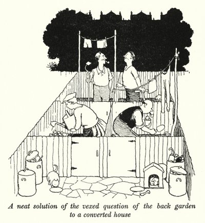 A neat solution of the vexed question of the back garden to a converted house by William Heath Robinson