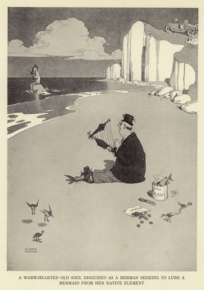 A Warm-Hearted Old Soul Disguised as a Merman Seeking to Lure a Mermaid from Her Native Element by William Heath Robinson