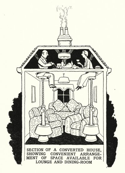 Section of a Converted House, Showing Convenient Arrangement of Space Available for Lounge and Dining-Room by William Heath Robinson