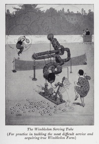 The Wimbledon Serving Tube, For practice in tackling the most difficult service and acquiring true Wimbledon Form by William Heath Robinson