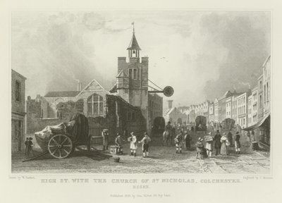 High Street with the Church of St Nicholas, Colchester, Essex by William Henry Bartlett