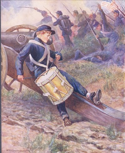 He crawled behind a cannon and pale and paler grew, illustration from 