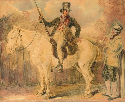 A Gamekeeper on a Horse and Another Man Conversing by William Henry Hunt