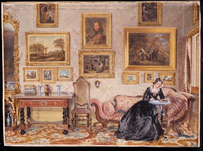 Interior of a Drawing Room with a Lady at Her Writing Desk by William Henry Hunt