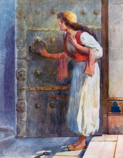 Shaking with fear she dropped the magic key on the floor by William Henry Margetson