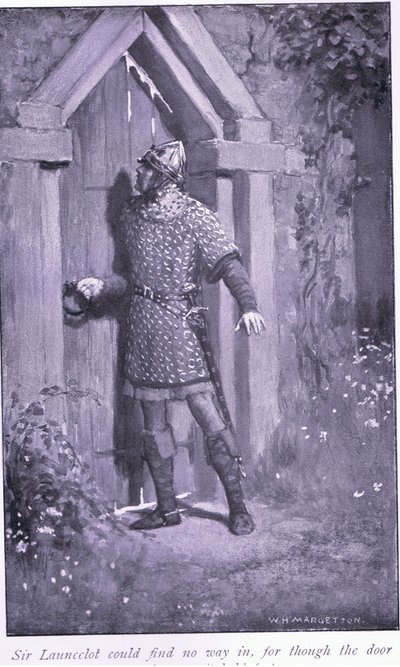Sir Launcelot Could Find No Way In, for Though the Door Was Old and Worn It Held Fast by William Henry Margetson